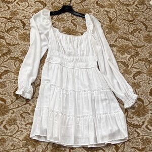 Trixxi White Long Sleeve Tiered Mini Dress